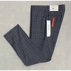 Calvin Klein Men's 32x32 Suit Pant Slim Fit Stretch Grey & Blue Plaid NEW